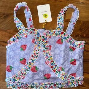 Foxtale Girls‎ Floral Strawberry Print Crop Top 12 boho NWT ruffle vacation tank